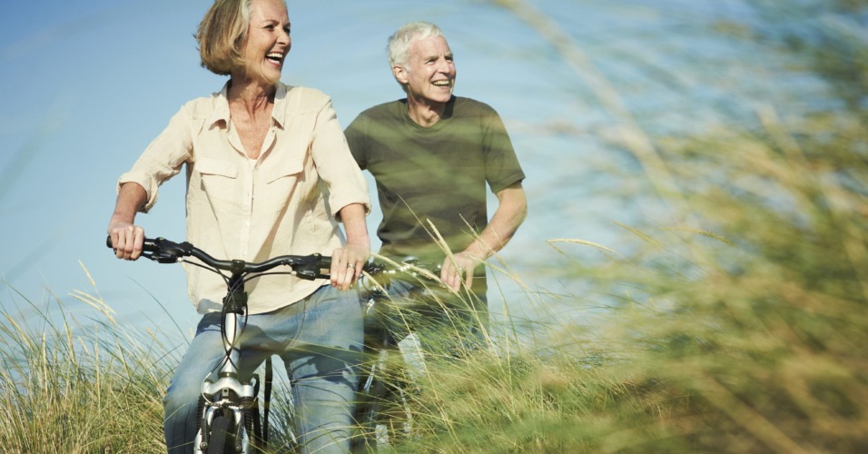 Senior couple enjoying day out on their bicycles
